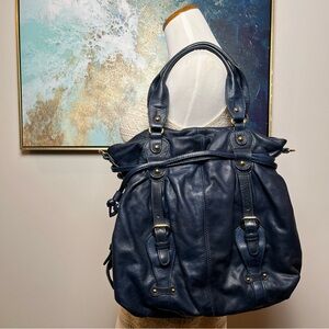 Navy Blue Leather Sabina Tote
